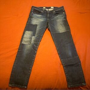 AG Adriano Goldschmied  Stevie Ankle Slim Straight, Dark Blue Patchwork  Jeans